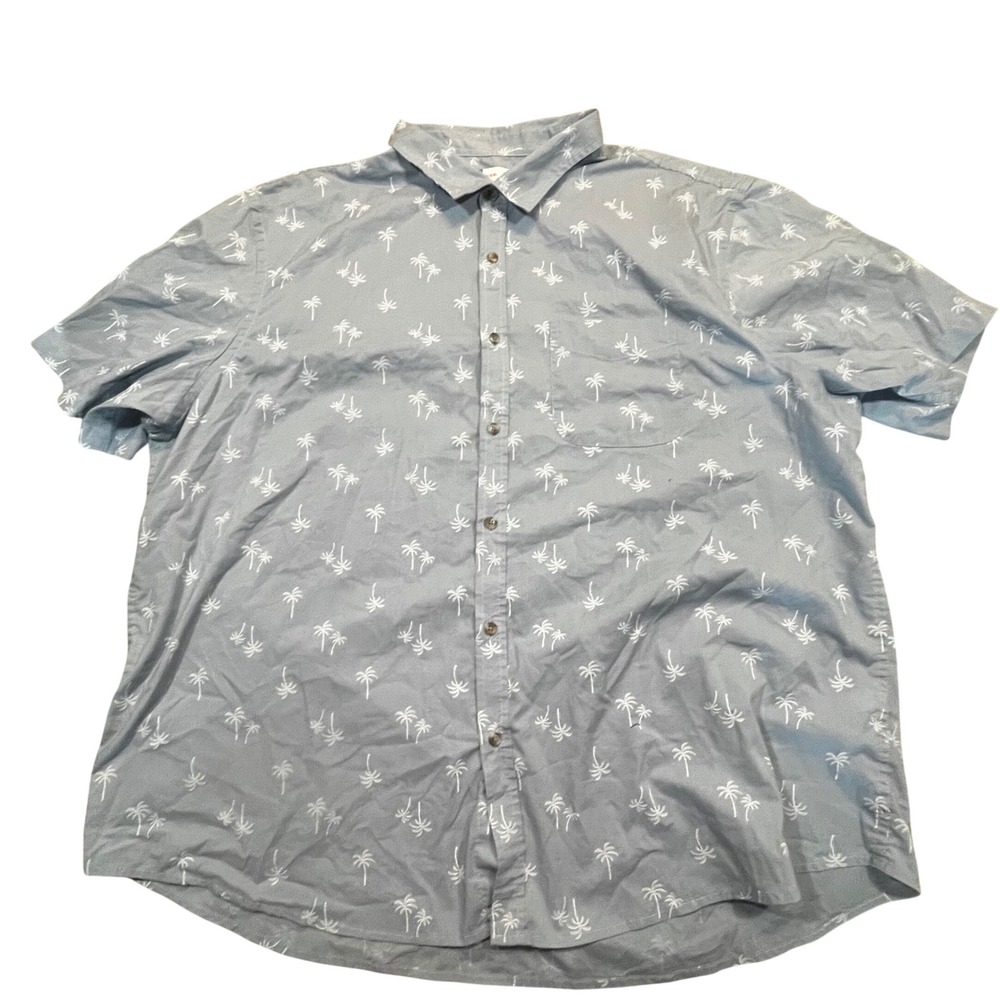 Old Navy Mens XXXL Everyday Shirt Blue Palm Tree Print Short Sleeve Button Down